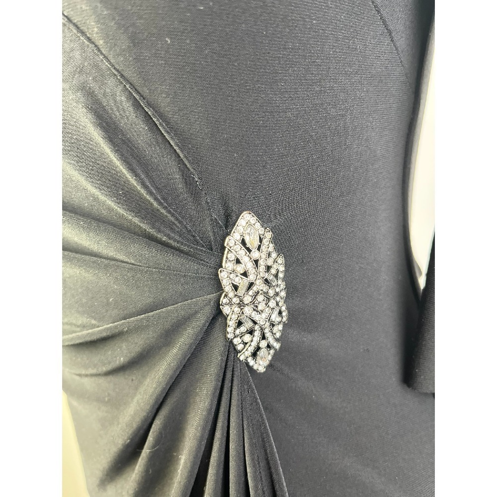 Lauren Ralph Lauren Gown Evening Whimsigoth Dress Bell Sleeve Rhinestone Black 2 - Picture 3 of 5